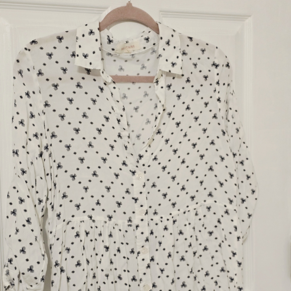 Solitaire White Black Print Button Down Blouse Sm… - image 6
